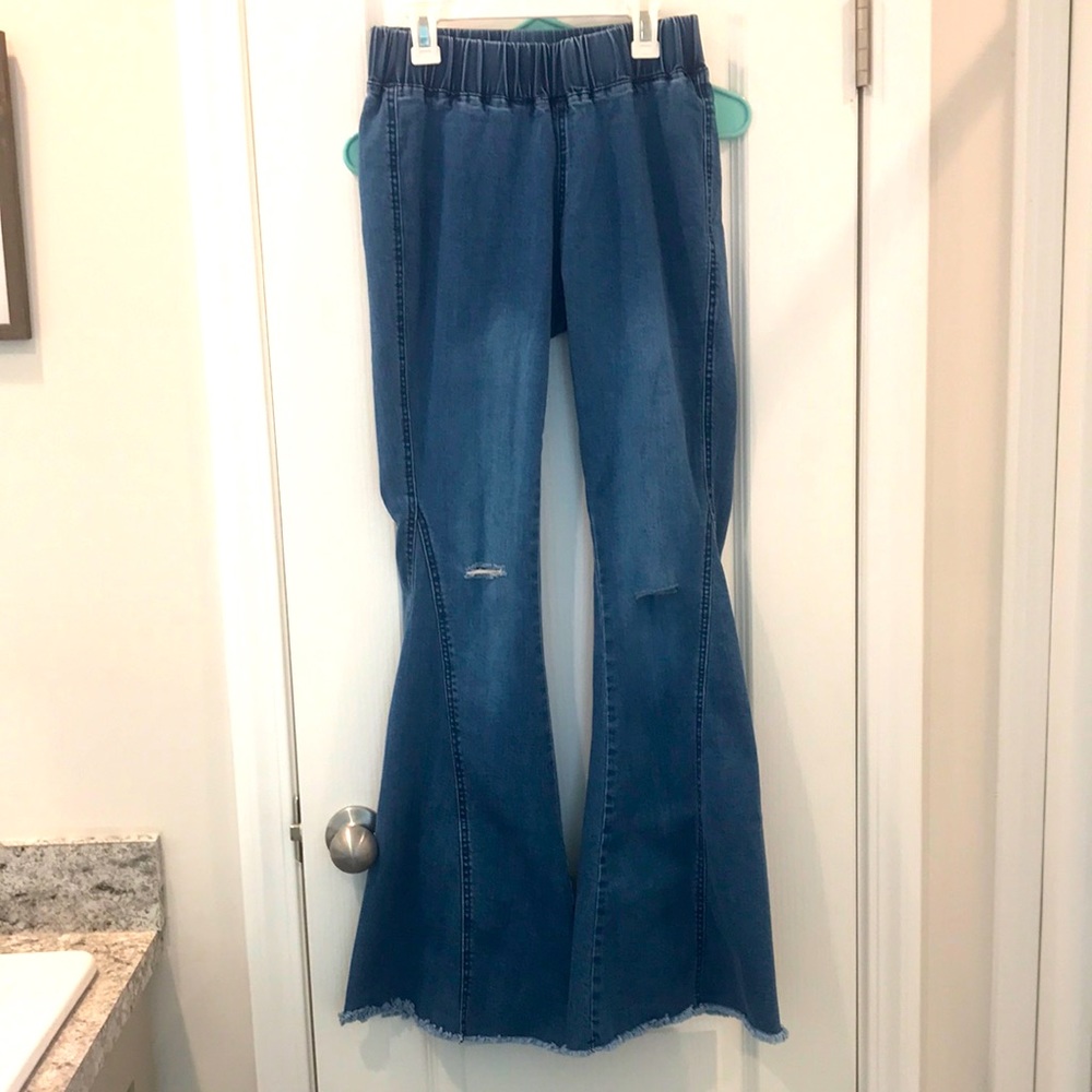 Distressed flare jeans